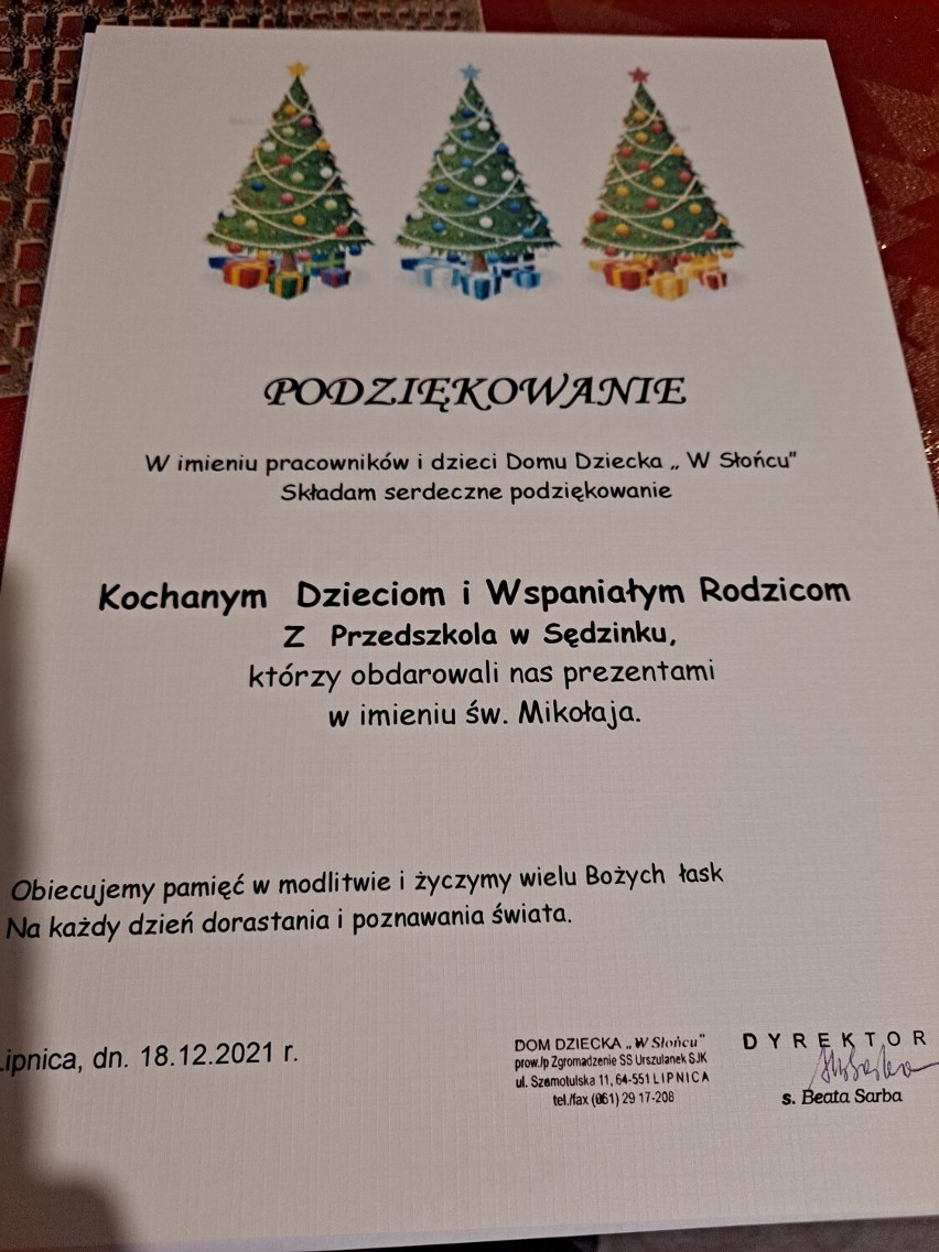 Powiat szamotulski. Przedszkole w Sędzinku przygotowało świąteczne upominki dla podopiecznych domu dziecka w Lipnicy