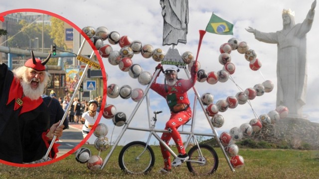 Słynny "Didi" na własnoręcznie skonstruowanym rowerze, który zdobiły 72 piłki odwiedził województwo lubuskie w 2014 roku. WIĘCEJ ZDJĘĆ >>>