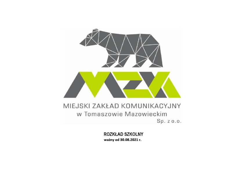 Aktualny rozkład jazdy MZK Tomaszów ważny od 30 sierpnia...