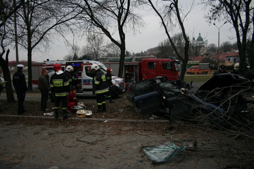 Chełm: Audi wjechało w drzewo, ranne dzieci. Kierowca miał padaczkę. Zdjęcia