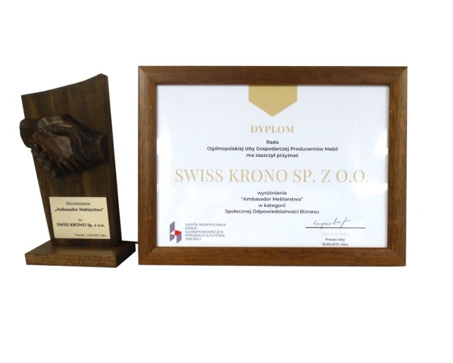 Spółka SWISS KRONO otrzymała zaszczytne wyróżnienie w kategorii Społeczna Odpowiedzialność Biznesu.