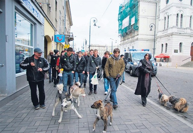 Uczestnicy marszu przeszli ul. Piotrkowską, zbierając po drodze psie kupy.