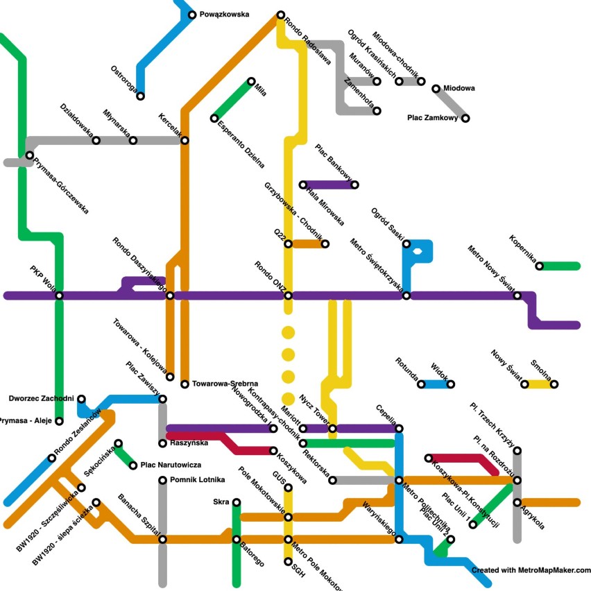 Tak wyglądałoby metro, gdyby zostało zaprojektowane na wzór warszawskich ścieżek rowerowych