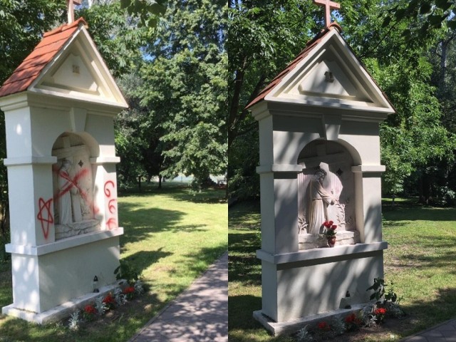 W poniedziałek kapliczka stacji drogi krzyżowej w parku miejskim w Kielcach została zdewastowana. W środę została już oczyszczona z satanistycznych symboli. Biskup kielecki Jan Piotrowski apeluje o modlitwę.