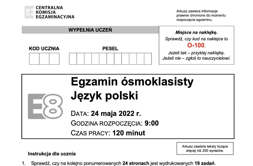 Egzamin ósmoklasisty 2022. Język polski, odpowiedzi, arkusze CKE, zadania [24.05.2022]