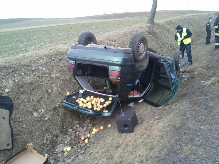 Jeleń: Dachowanie pojazdu na drodze krajowej. Dwie osoby poszkodowane [ZDJĘCIA]