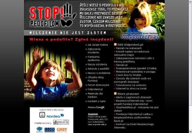 Strona &quot;Stop Pedofilom&quot; prowadzona przez fundacje Kidprojekt.pl