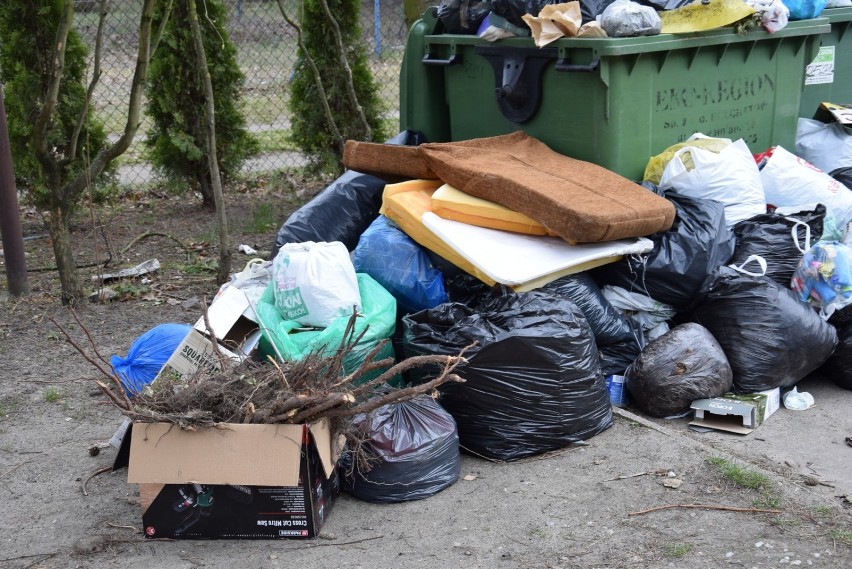 Śmieci wysypują się z kontenerów na terenie działek ROD przy ulicy Strobowskiej