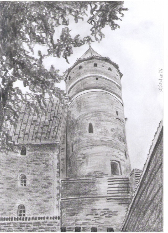 Fragment zamku w Olsztynie (technika ołówek)