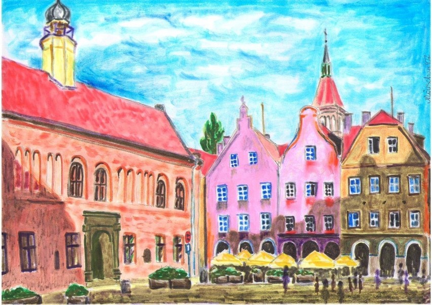 Stare miasto w Olsztynie (technika pastel)