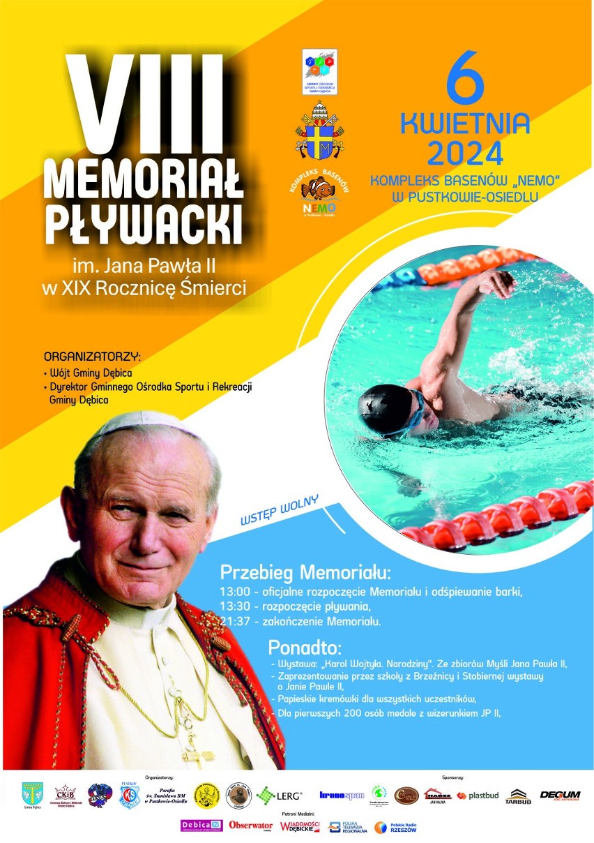 VIII Memoriał Pływacki im. Jana Pawła II już jutro na kompleksie basenów "NEMO" w Pustkowie-Osiedlu
