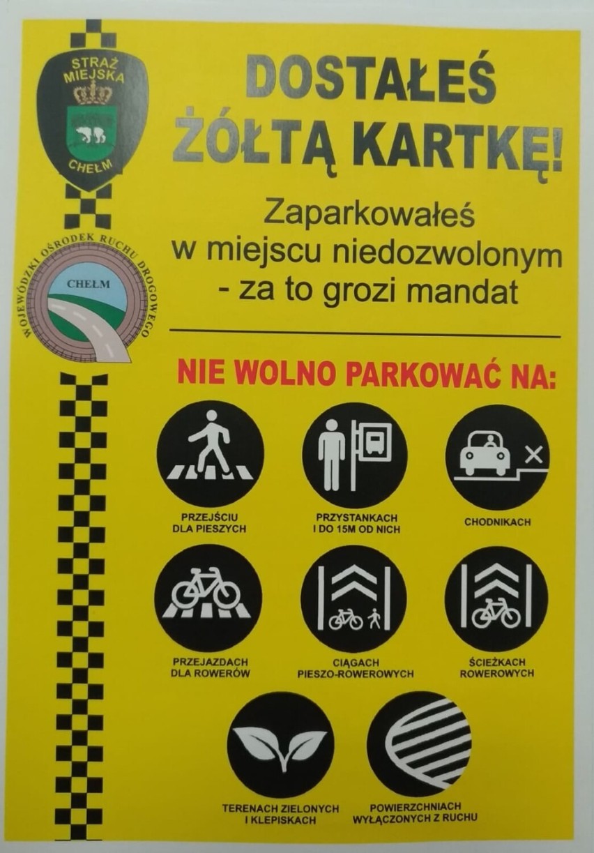 Żółta kartka za nieprawidłowe parkowanie w Chełmie