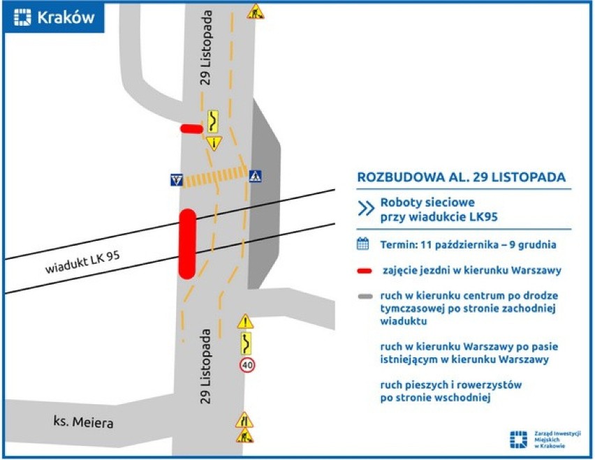 Kraków. Kolejne zmiany na 29 Listopada. Znów rozbiórka wiaduktu