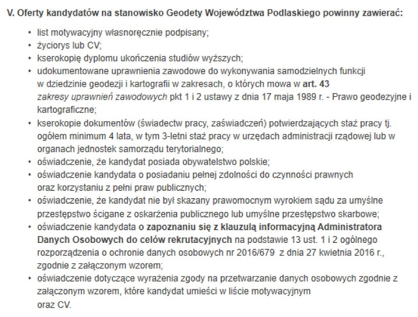 Urząd Marszałkowski w Białymstoku. Marszałek poszukuje geodety wojewódzkiego