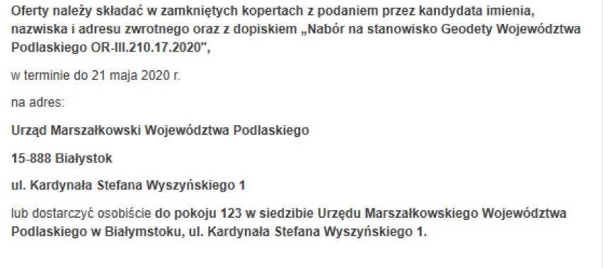 Urząd Marszałkowski w Białymstoku. Marszałek poszukuje geodety wojewódzkiego
