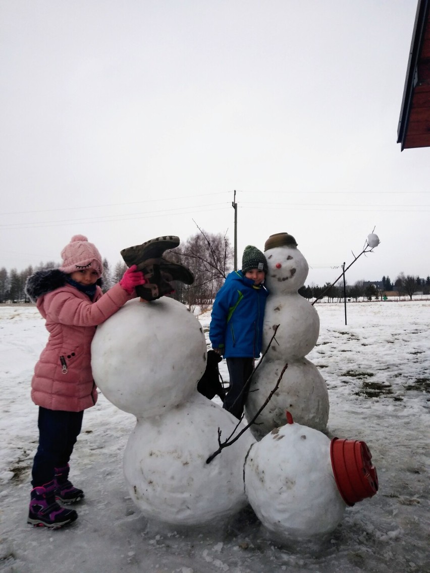Ze śniegu można ulepić nie tylko bałwana. Zobaczcie śnieżne rzeźby, stworzone przez mieszkańców gminy Miejsce Piastowe [ZDJĘCIA]