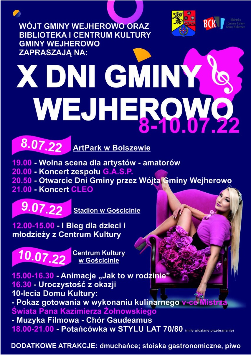 X Dni Gminy Wejherowo już w ten weekend. Koncert Cleo, potańcówka w stylu lat 70/80 i wiele innych atrakcji | PROGRAM