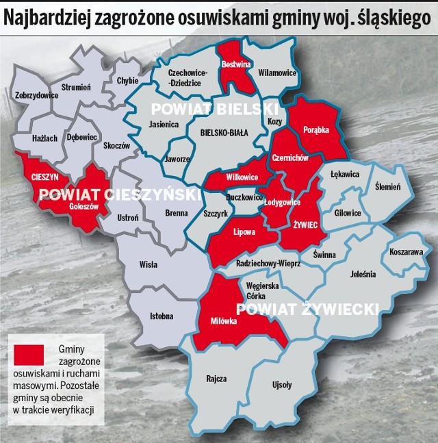 Mapa dla 197 gmin południa Polski.