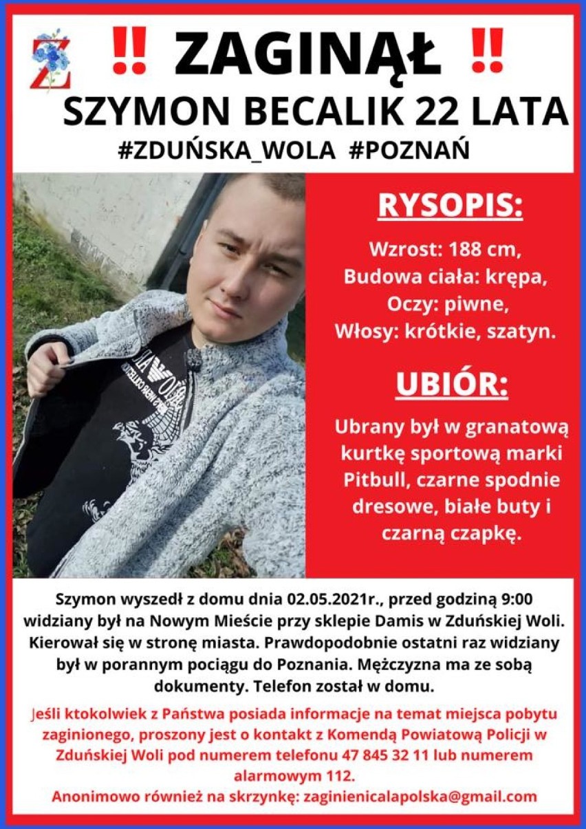 22-latek ze Zduńskiej Woli odnaleziony cały i zdrowy            