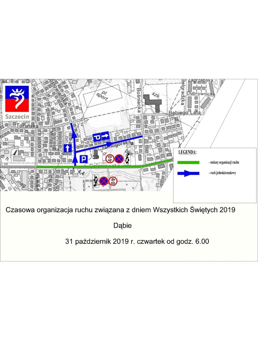 Czasowa organizacja ruchu w Szczecinie WSZYSTKICH ŚWIĘTYCH 2019 