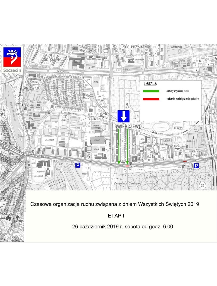 Czasowa organizacja ruchu w Szczecinie WSZYSTKICH ŚWIĘTYCH 2019 