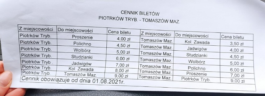 Wzrosły ceny biletów w busach z Tomaszowa Maz. do Piotrkowa Tryb. CENNIK, ROZKŁAD