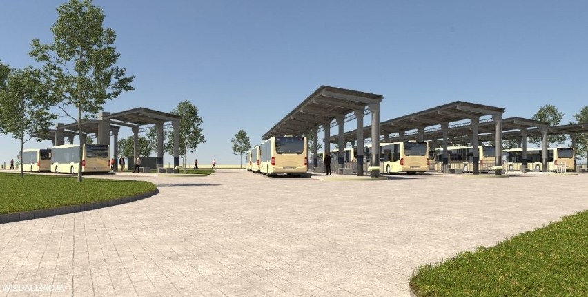 Wizualizacja przystanków autobusowych w pobliżu terminala.