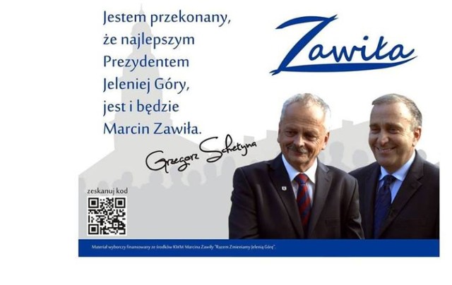 Billboardy ze wspólnym zdjęciem Marcina Zawiły i Grzegorza Schetyny zawisły m.in. przy ul. Sudeckiej