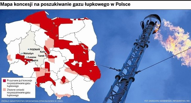 Mapa koncesji na poszukiwanie gazu łupkowego w Polsce