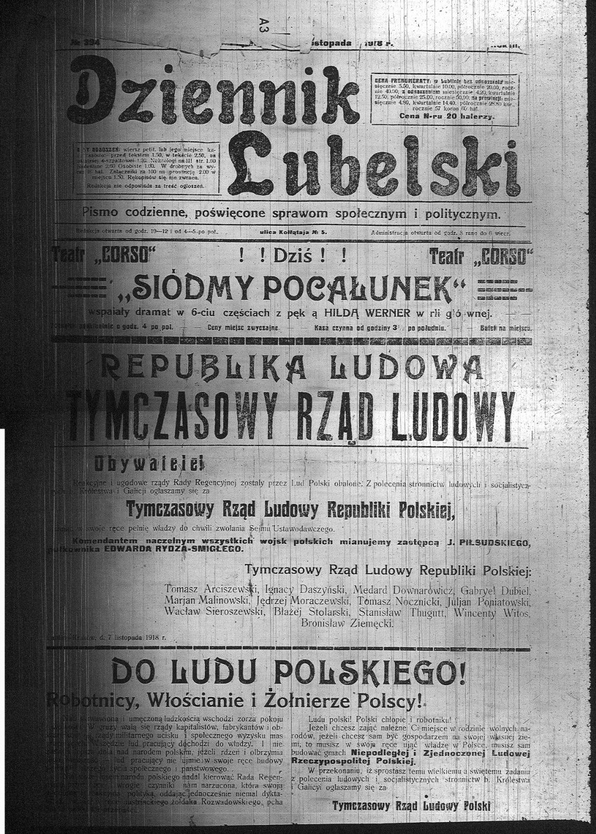 W sobotę w Kurierze: Reprint gazety z czasów rządu lubelskiego. O czym pisano w listopadzie 1918 r.