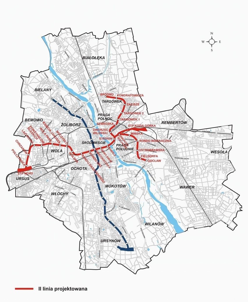 Planowa mapa II linii metra.