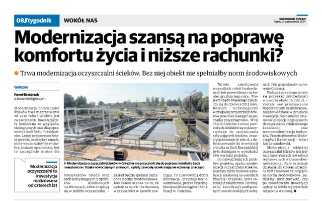 Artykuł na temat modernizacji oczyszczalni ścieków