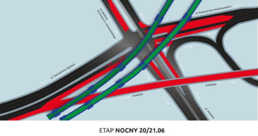 Kraków. Nocne prace w rejonie łącznicy Zabłocie - Krzemionki