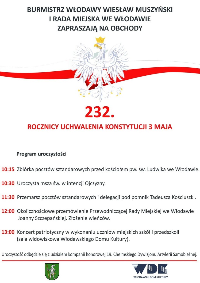 Tak wyglądać będą uroczystości 3 Maja w Chełmie, Krasnymstawie i Włodawie. Zobacz program