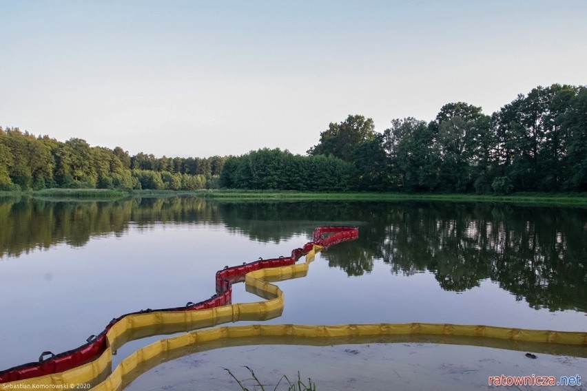 Strażacy wciąż pracują na zanieczyszczonym ropą stawie w Rogowie