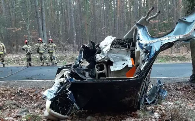 Wstępne ustalenia mówią, że pojazd osobowy z niewyjaśnionych przyczyn wypadł z drogi i uderzył w drzewo.