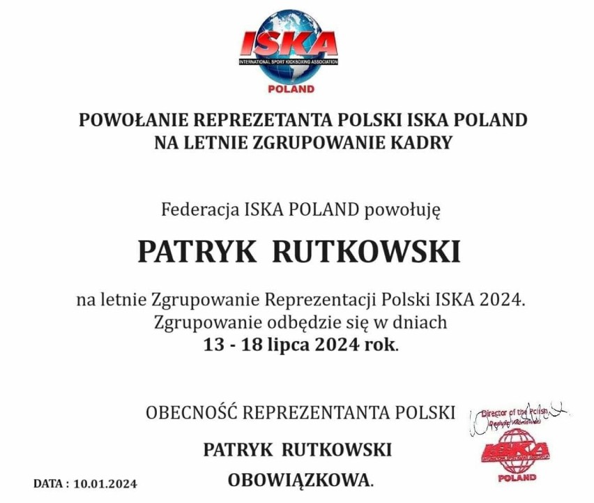 Patryk Ruta Rutkowski powołany na Zgrupowanie Reprezentantów Polski ISKA 2024