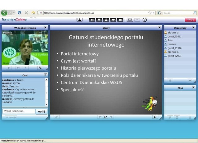 Screen ze strony internetowej www.transmisjeonline.pl. Na ekranie referująca Monika Borowiak.
