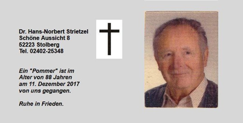 Nekrolog Hansa Norberta Strietzel