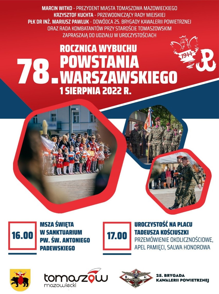 78. rocznica wybuchu Powstania Warszawskiego. Program uroczystości w Tomaszowie
