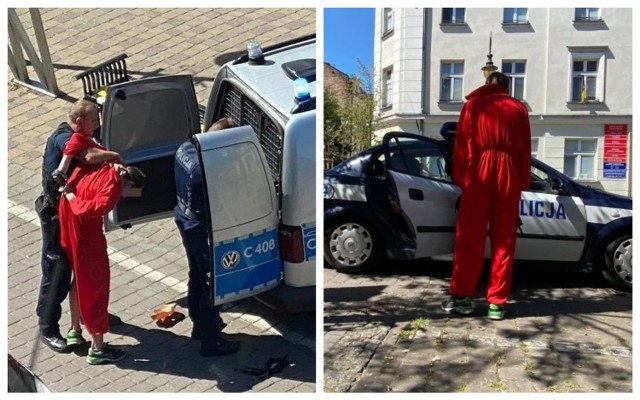 Pijany mężczyzna w stroje z serialu Dom z Papieru zaczepiał policjantów na 3 Maja we Włocławku