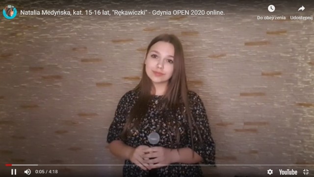 Natalia Medyńska dostała się do II etapu Międzynarodowego Festiwalu Gdynia OPEN 2020 Online