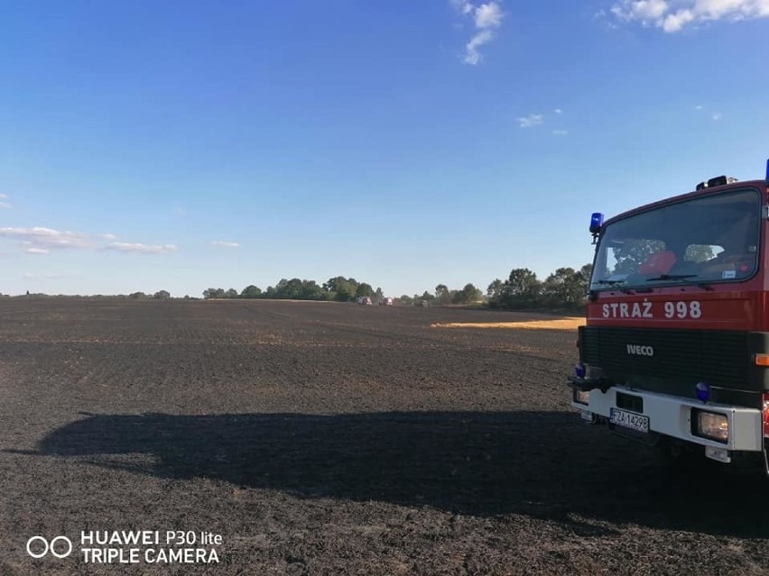 Gigantyczny pożar ścierniska i spalony samochód strażacki w Lubomyślu