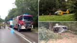 Groźny wypadek w Ogrodzieńcu. Dachował i wypadł z drogi na DW 791, lądował śmigłowiec LPR