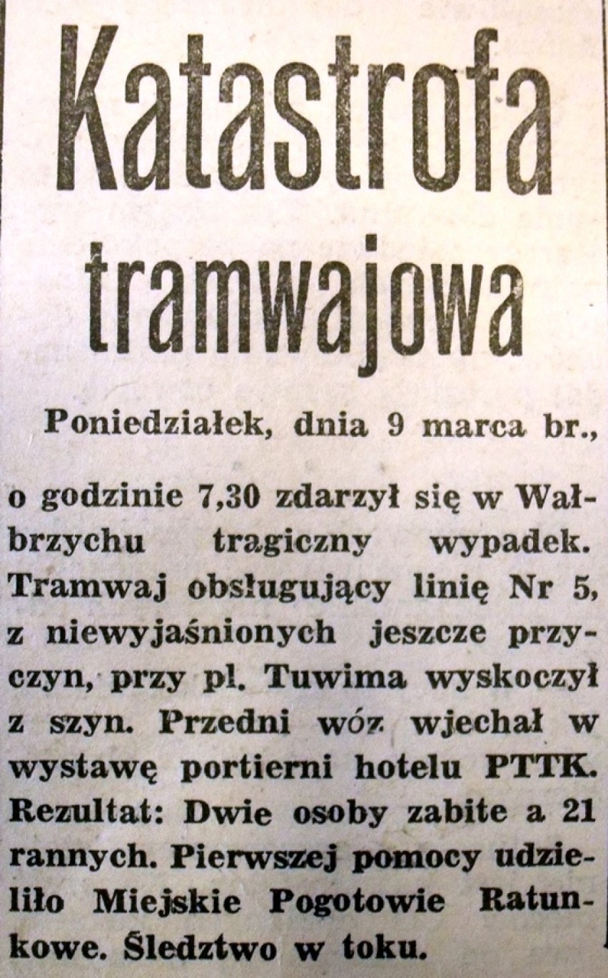 Informacja prasowa o katastrofie tramwajowej w Wałbrzychu