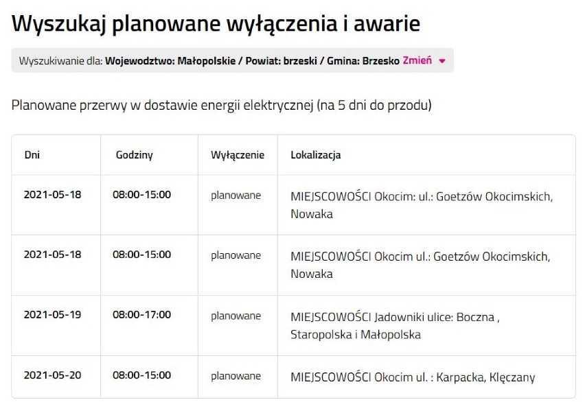 Wyłączenia prądu w powiecie bocheńskim i brzeskim,...