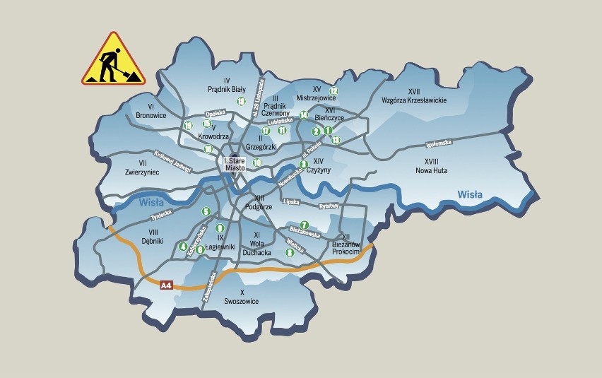 Kraków. Jesień, czyli  pogoda na  remonty ulic i chodników [MAPA]