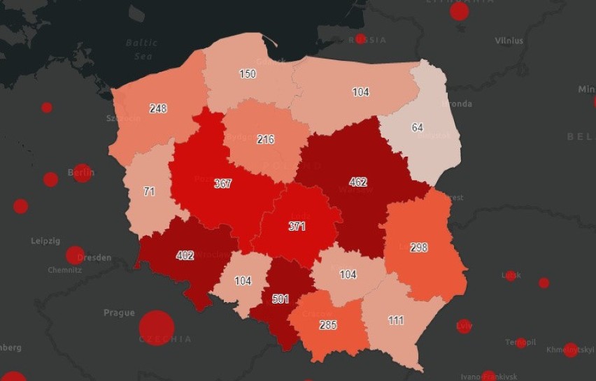 Liczba zakażeń koronawirusem w województwie (dane z...