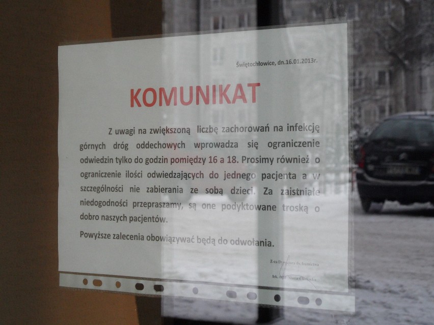 Szpital w Świętochłowicach wprowadził określone godziny odwiedzin pacjentów. Powodem jest grypa