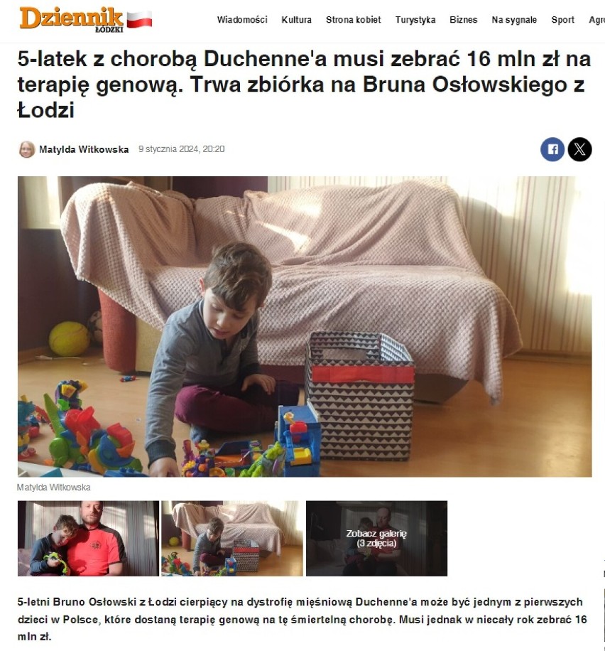 Ruszyła akcja Gaszyn Challenge dla Bruna. 5 - latek z Łodzi potrzebuje 16 mln zł na terapię genową